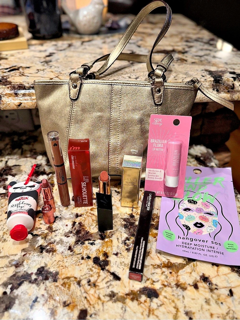 Coach EUC Mini Leather Tote Bag Lippy Bundle Set Lipstick LipGloss Lip Liner Cha